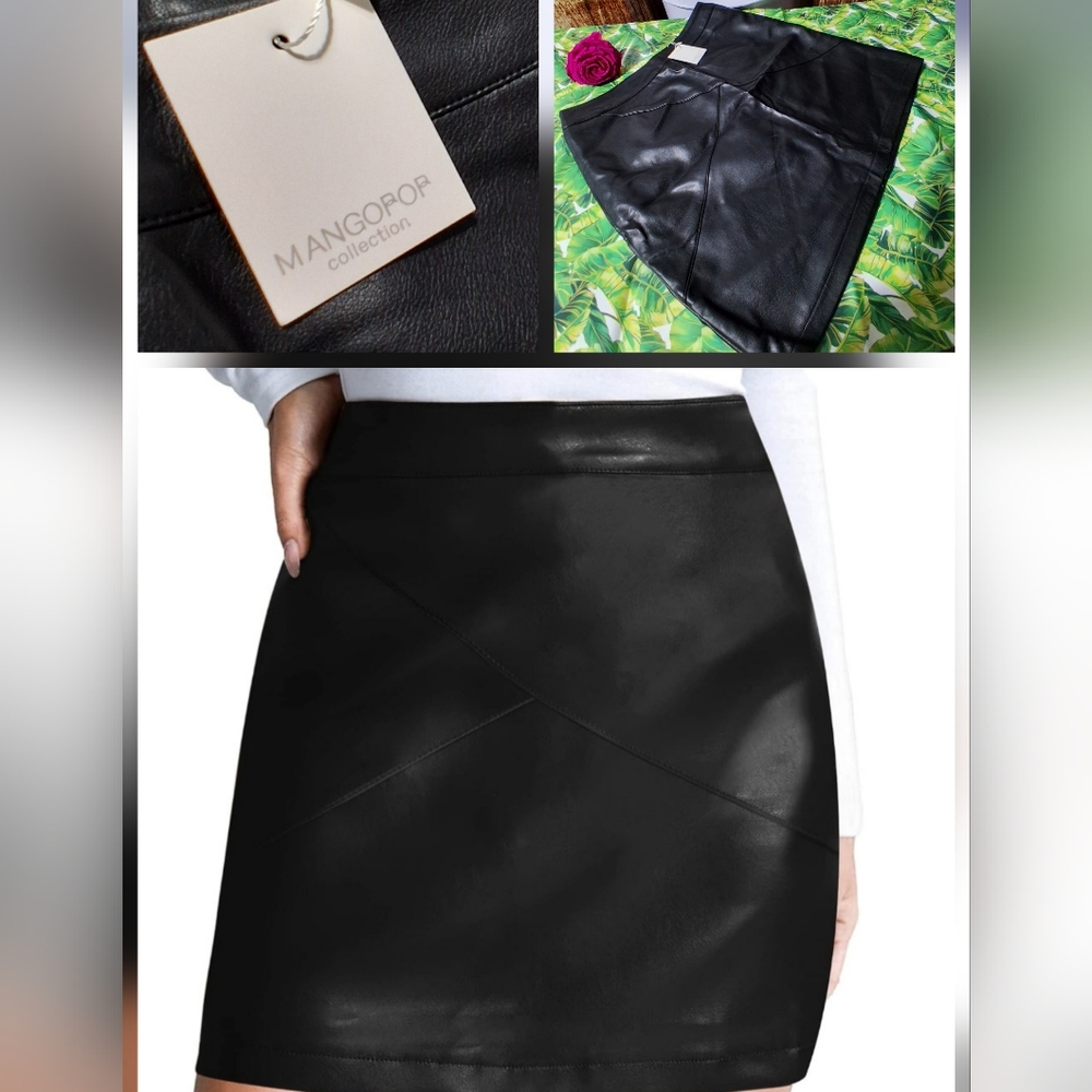 🔥NWT Mango BODYCON Black VEGAN Leather Pencil Skirt Size M & FREE GIFT